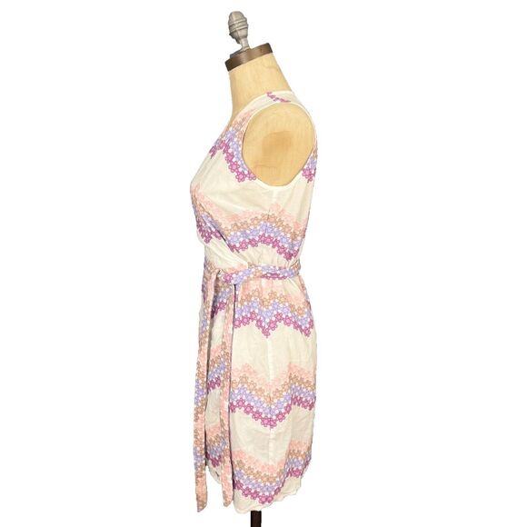 MIGUELINA Ali Embroidered Wrap Mini Dress S Chevron Stripe White Multi EUC B31 - Picture 5 of 6
